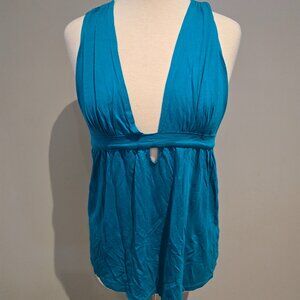 French Connection Deep V-Neck Empire Waist Tank | Size Large | Teal